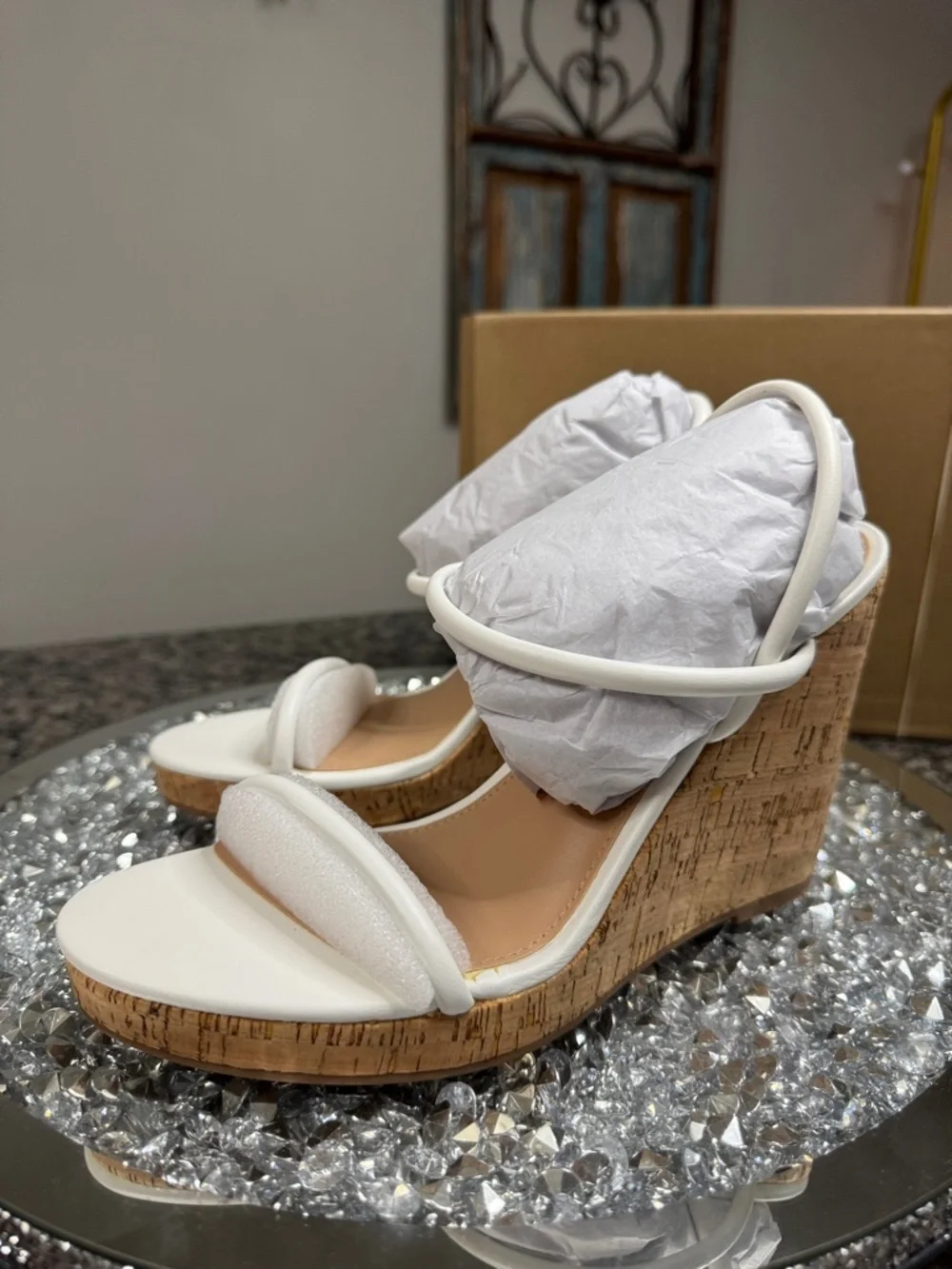 Steve Madden White leather Strappy Cork Wedge Sandals NEW 9.5
